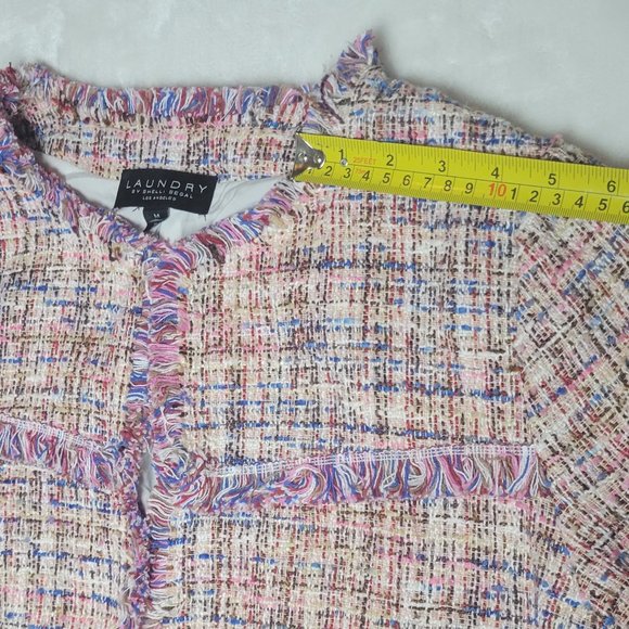 Womens Jacket Laundry Shelli Segal Tunic Pink Multi Knit Fringe Hem Size Medium - Picture 11 of 15